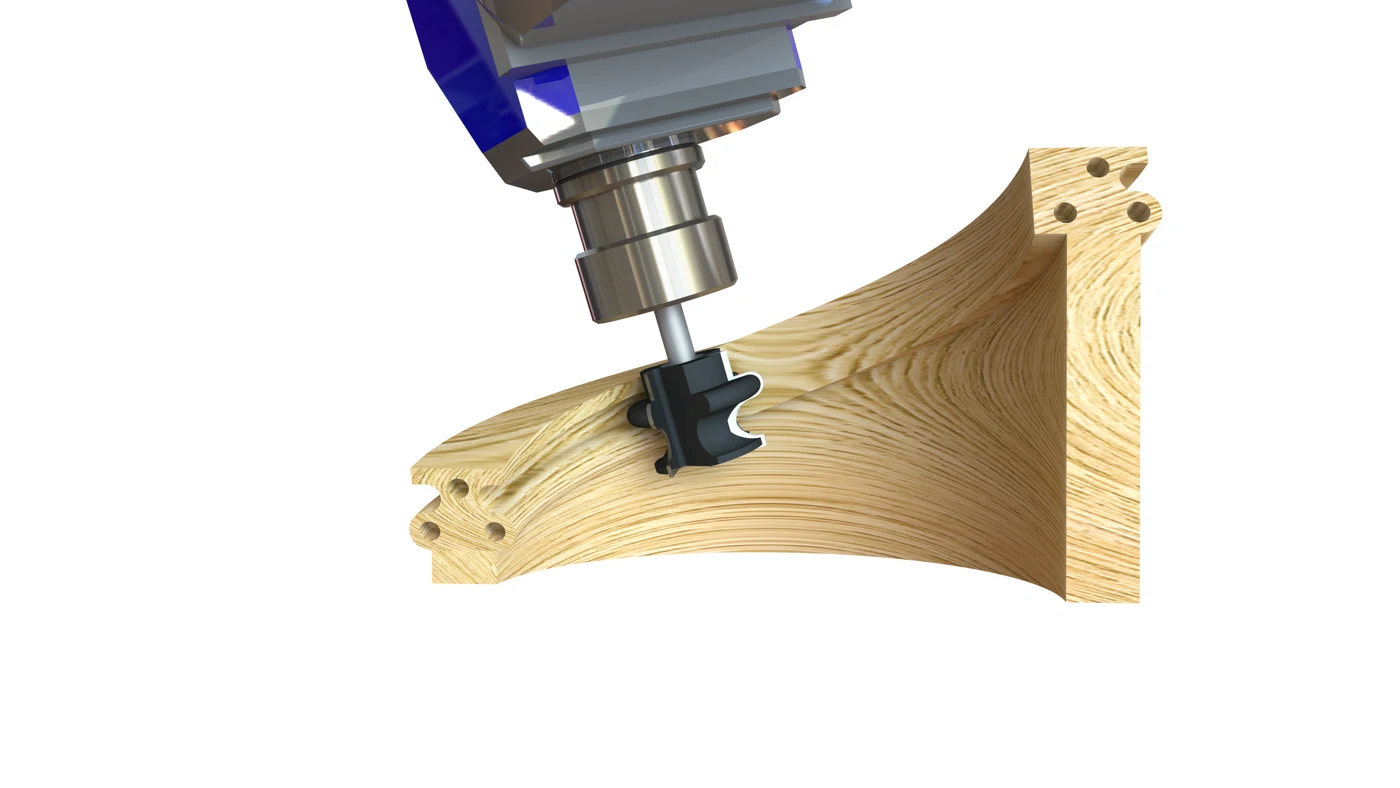 Vizualizace CNC obrábění dřevěného dílce v řešení SWOOD CAM